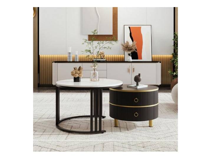 autolock Couchtisch 2-in-1 runder MDF-Couchtisch, schwarz, Schwarz von autolock