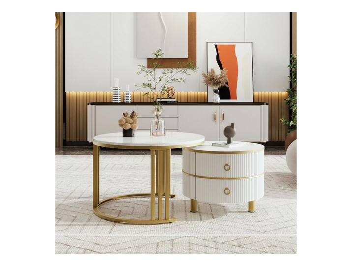 autolock Couchtisch 2-in-1 runder MDF-Couchtisch, weiß, weiß von autolock