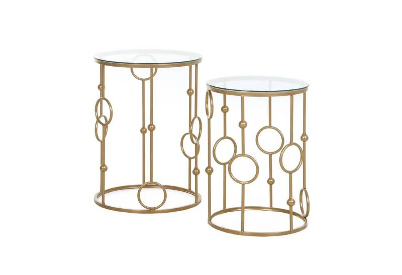 autolock Couchtisch 2er-Set Couchtisch, Beistelltisch mit Glasplatte, Wohnzimmertisch, Coffee Table mit Reifen- und Kugeldesign Ø41 x 57 cm von autolock