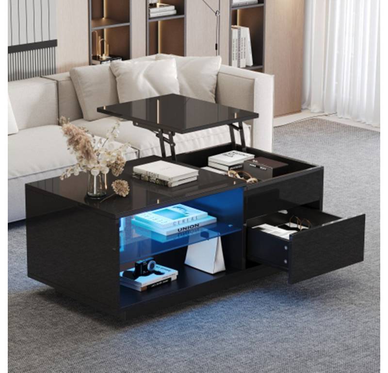 autolock Couchtisch Couchtisch, Wohnzimmertisch mit LED, Hochglanz-Kaffeetisch, mit 1 Schublade, Sofatisch mit Trennwand von autolock