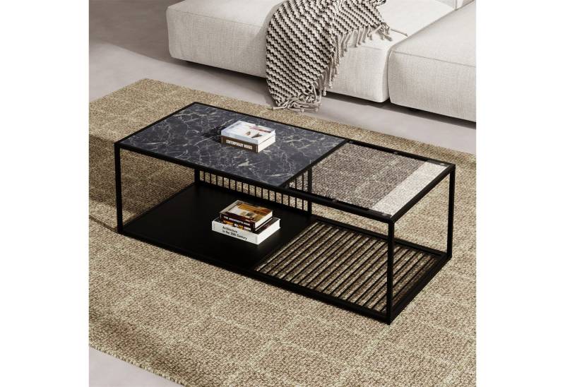 autolock Couchtisch Couchtisch,Schmiedeeiserner Couchtisch mit Glas,großer Stauraum von autolock