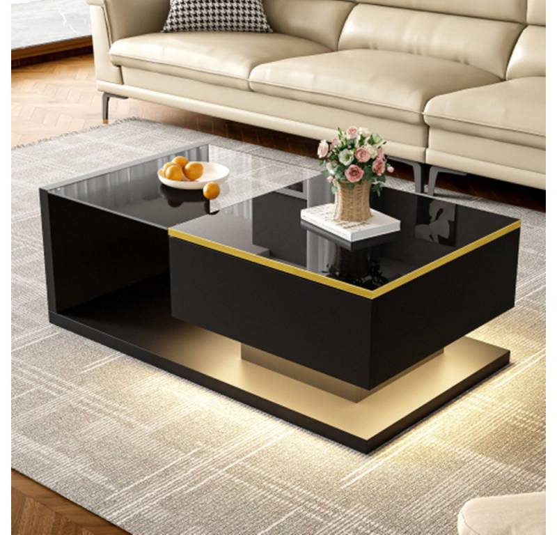 autolock Couchtisch Couchtisch,Sofatisch Hochglanz-Schwarz, Beistelltische, Couchtische mit Glas und LED-Effekt von autolock