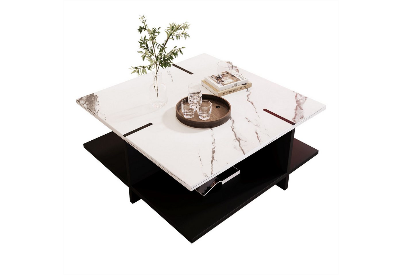 autolock Couchtisch Couchtisch,minimalistisches Schwarz-Weiß-Design,Marmoroptik von autolock