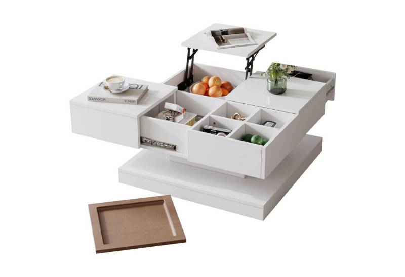 autolock Couchtisch Couchtisch Anhebbarer Multifunktionstisch,Sofatisch mit 4 Fächern, Beistelltisch in Hochglanz,kaffeetisch mit Tablett,Geometrischer Tisch von autolock