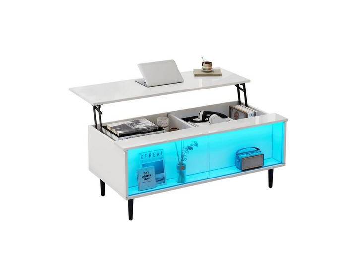 autolock Couchtisch Couchtisch Höhenverstellbarer Kaffeetisch mit Verstecktem Stauraum, Sofatisch mit LED-Licht von autolock