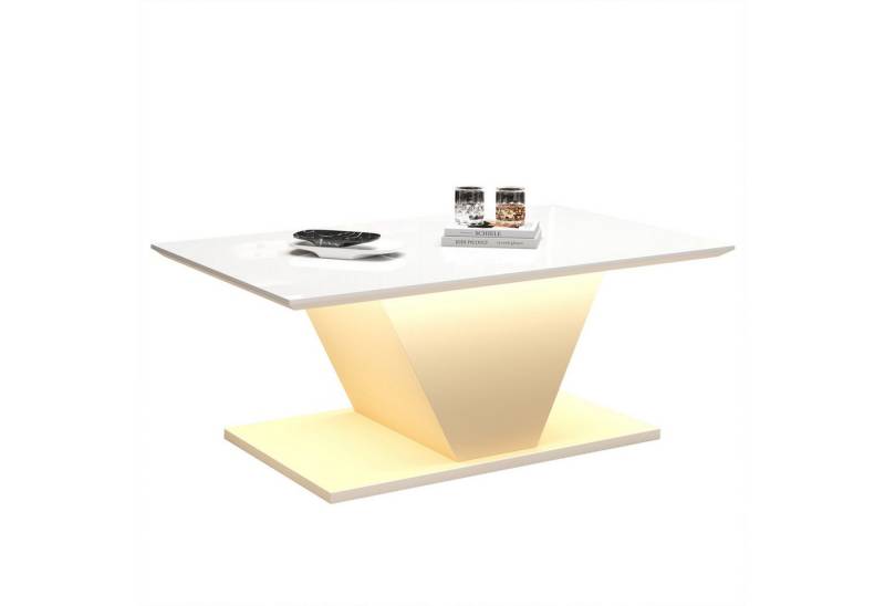 autolock Couchtisch Couchtisch Sonderform, mit LED-Leuchten, hochglänzende Wohnzimmertisch (100*50*46 cm), Beistelltisch Kaffeetisch Sofatisch für kleine Räum, Weiß, V-Form von autolock