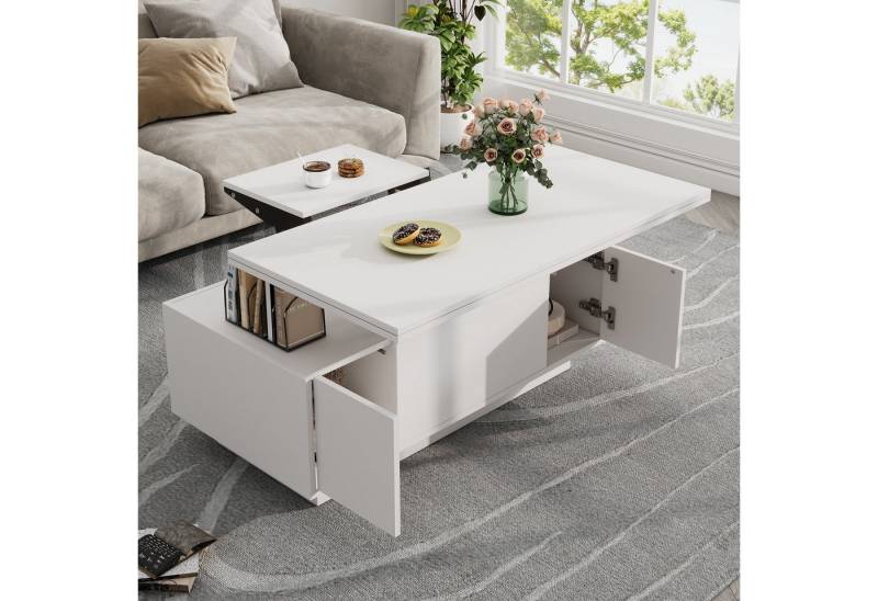 autolock Couchtisch Freizeittisch Höhenverstellbarer Multifunktionstisch mit XXL-Stauraum (Sofatisch mit Interner Stauraum mit anhebbarer Arbeitsfläche), Büro-Esstisch Multifunktionstisch Tischplatte öffnet sich zu 2 Tischen von autolock