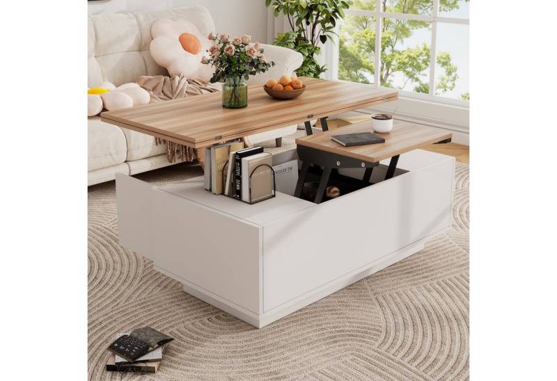 autolock Couchtisch Freizeittisch Höhenverstellbarer Multifunktionstisch mit XXL-Stauraum (Sofatisch mit Interner Stauraum mit anhebbarer Arbeitsfläche), Büro-Esstisch Multifunktionstisch Tischplatte öffnet sich zu 2 Tischen von autolock