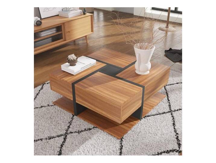 autolock Couchtisch Hochglanz-Couchtisch, Tisch mit 4 Schubladen,Stauraum unten.78*78*36cm, Sofatisch,Kaffeetisch,einzigartige Farbabstimmung und Liniendesign von autolock