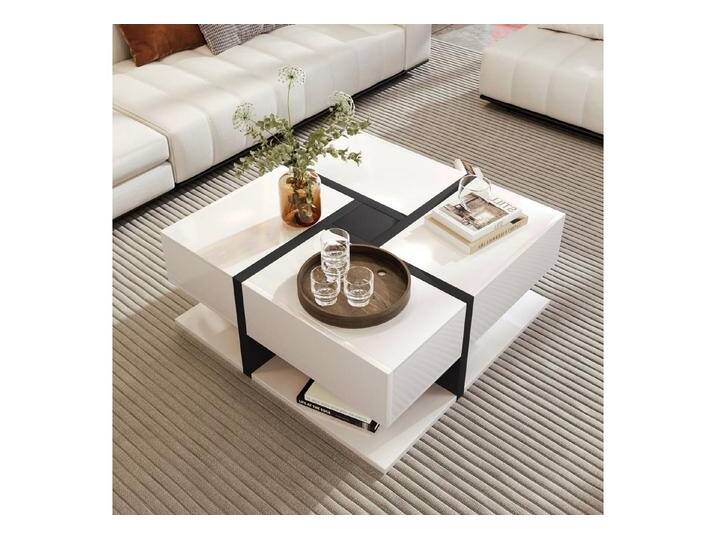 autolock Couchtisch Hochglanz-Couchtisch, Tisch mit 4 Schubladen,Stauraum unten.78*78*36cm, Sofatisch,Kaffeetisch,einzigartige Farbabstimmung und Liniendesign von autolock