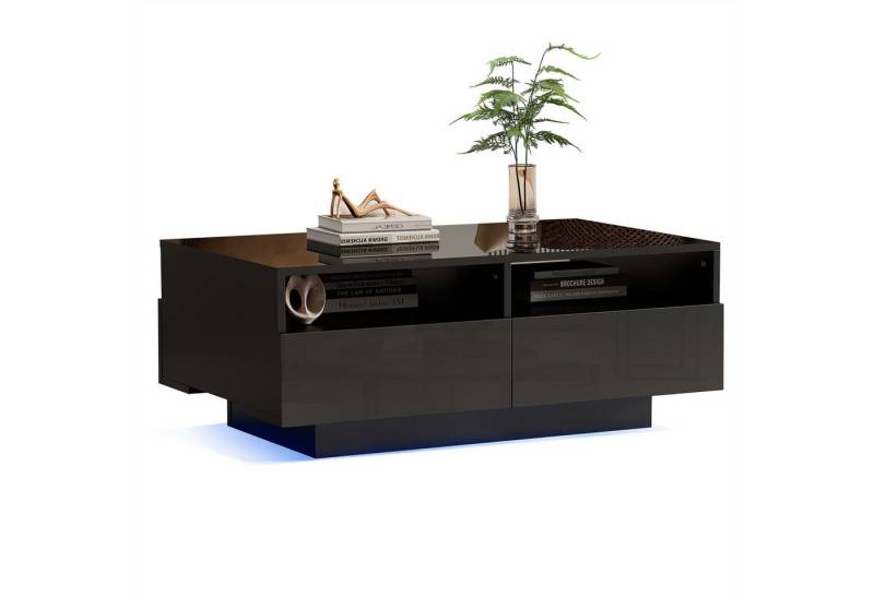autolock Couchtisch Hochglanz Couchtisch mit 4 Schubladen,Sofatisch,Wohnzimmertisch, Modern Center Table mit 16 Farben LED Lichter für Schlafzimmer,USB von autolock
