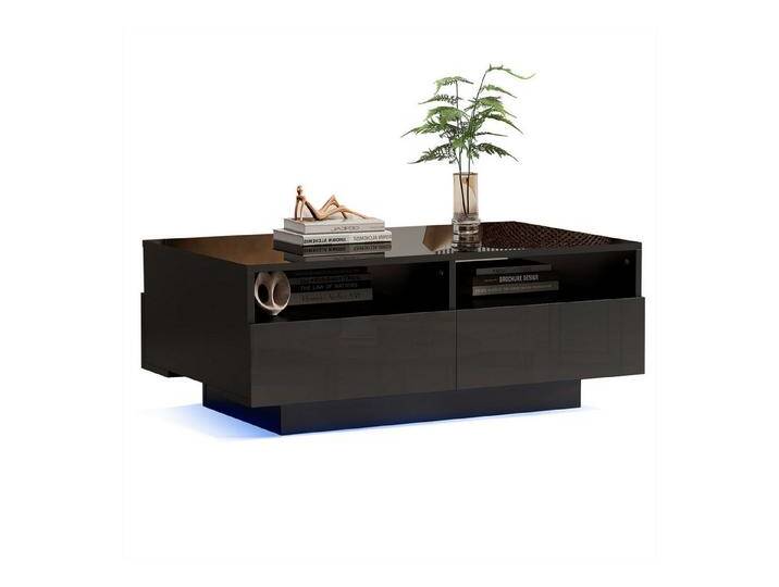 autolock Couchtisch Hochglanz Couchtisch mit 4 Schubladen,Sofatisch,Wohnzimmertisch, Modern Center Table mit 16 Farben LED Lichter für Schlafzimmer von autolock