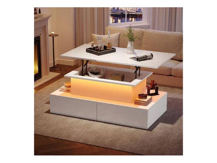 autolock Couchtisch Hochglanz-Couchtisch mit LED-Beleuchtung und 4 Schubladen, weiß von autolock