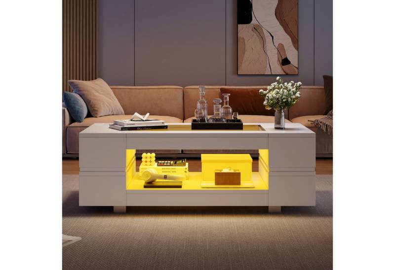 autolock Couchtisch LED-Couchtisch mit Bluetooth-App-Steuerung Hochglanz-Sofatisch (100 × 50 × 35 cm), Beistelltisch Kaffeetisch Wohnzimmertisch für Party, Büro, Wohnzimmer von autolock
