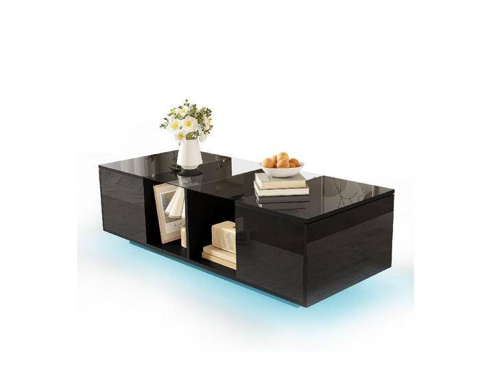 autolock Couchtisch Moderner Couchtisch mit LED-Beleuchtung, hochglänzender Tischplatte, schwarz, Schwarz von autolock