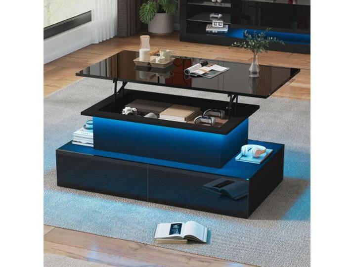 autolock Couchtisch Moderner Couchtisch mit LED-Beleuchtung und 4 Schubladen (Moderner Couchtisch), Kaffeetisch Stilvoller Beistelltisch 90x55x41cm von autolock
