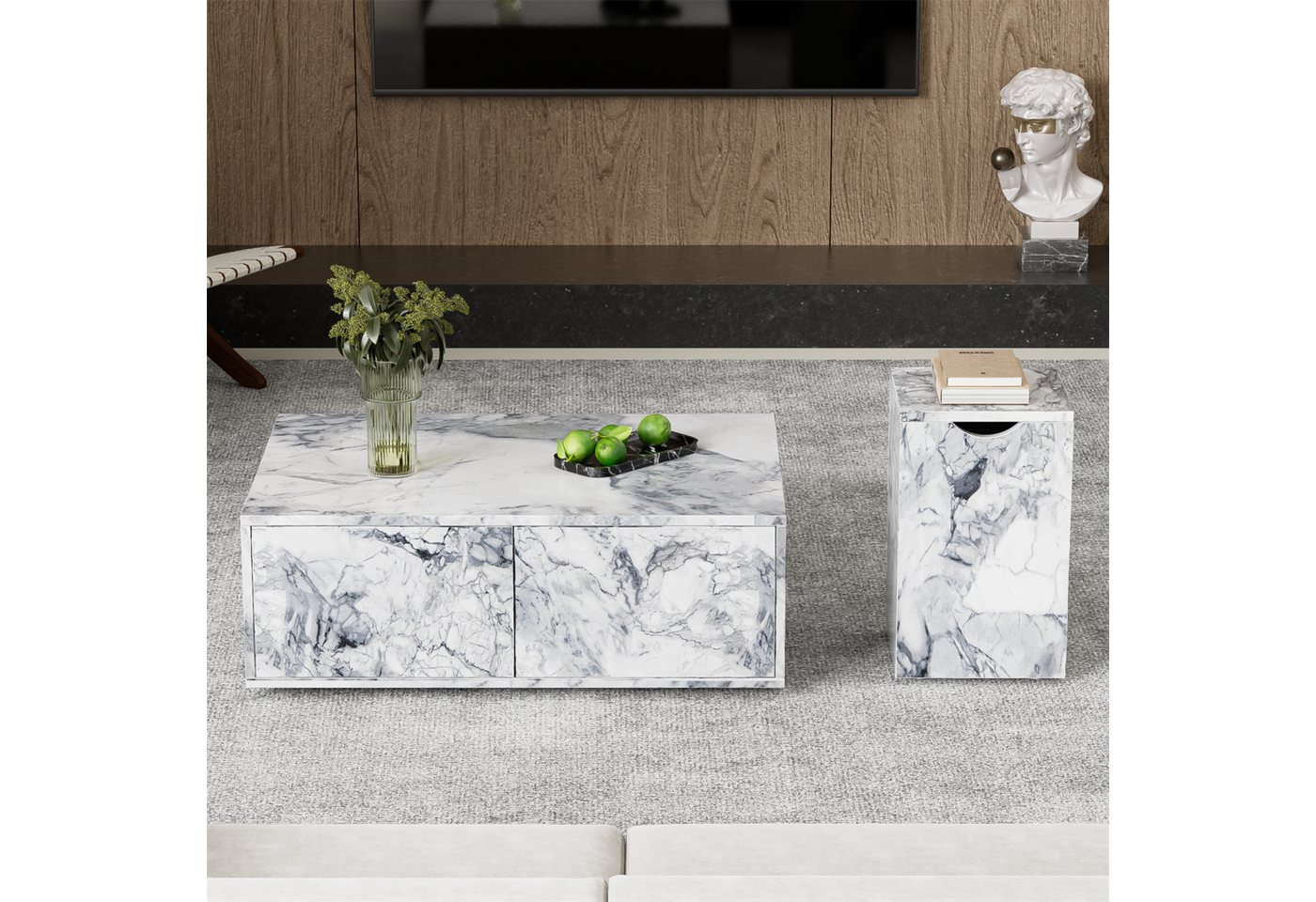 autolock Couchtisch Moderner modularer Wohnzimmer-Couchtisch in Marmoroptik,2er-Set von autolock