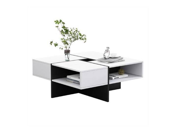 autolock Couchtisch Moderner quadratischer Couchtisch,Sofatisch Teetisch70x70x35cm, 5 offene Fächer,mittleres Staufach10*10cm,stabiler 30KG Tragkraft von autolock