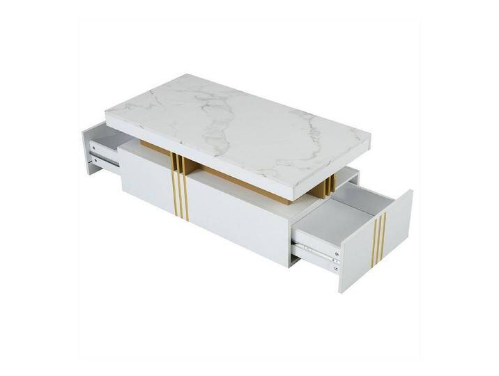 autolock Couchtisch Moderner rechteckiger Couchtisch 100*50*40cm mit Hochglanzplatte, mit 2 Holzschubladen, marmorierte Tischplatte,für Wohnzimmer von autolock