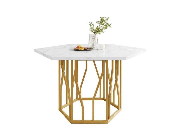 autolock Couchtisch Moderner sechseckiger Marmor-Esstisch,Sofatisch,Metallzweiggestell, schlichter ästhetischer Couchtisch,Kaffeetisch,Beistelltisch von autolock