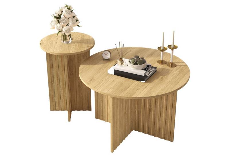 autolock Couchtisch Modernes 2-teiliges Holz-Nest-Tischset,Runde Couchtische,Kaffeetische, im skandinavisch Design,platzsparend,vielseitig,stabile MDF Bauweise von autolock