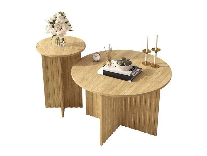 autolock Couchtisch Modernes 2-teiliges Holz-Nest-Tischset,Runde Couchtische,Kaffeetische, im skandinavisch Design,platzsparend,vielseitig von autolock