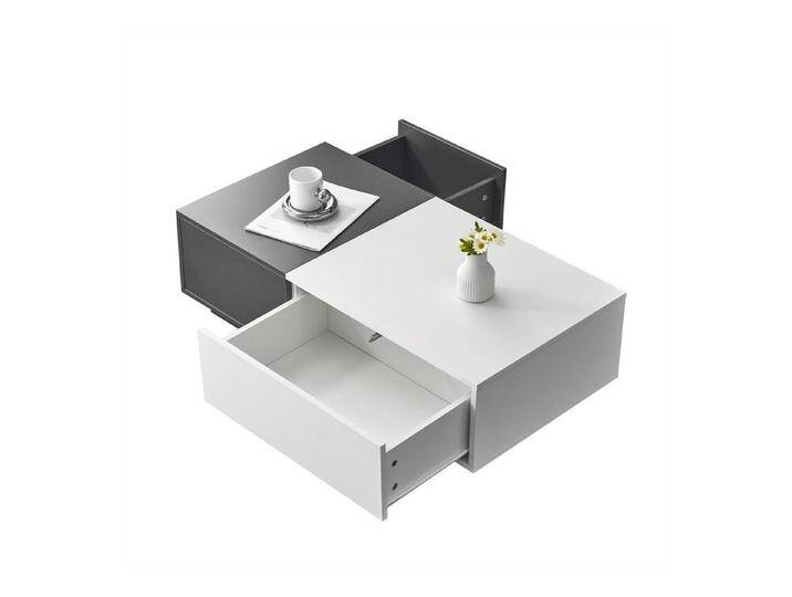 autolock Couchtisch Modernes grau-weißer Rechteckiger Couchtisch -Beistelltisch, Mit 2 Druckschubladen und Innovativem Design,Belastbar bis 45kg von autolock