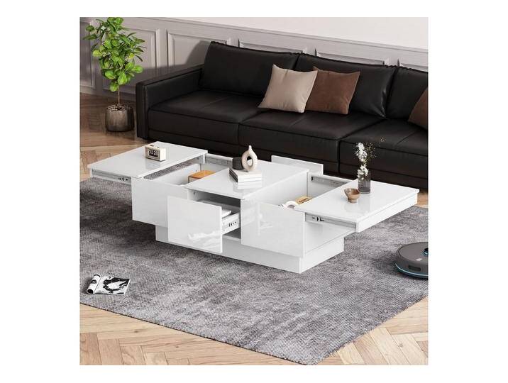 autolock Couchtisch Multifunktionaler Couchtisch mit Schiebefunktion, 2 versteckte Fächer (Kaffetisch Hochglanz 100x55x35 cm, 2 Schubladen) von autolock