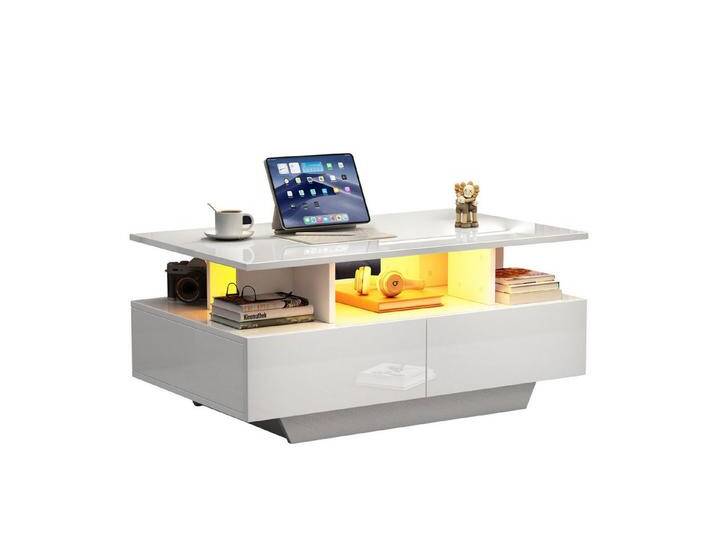 autolock Couchtisch Multifunktionaler Hochglanz Couchtisch mit LED-Beleuchtung (90 x 55 x 41 cm) von autolock