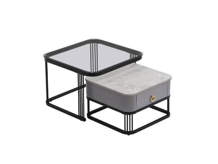 autolock Couchtisch Nesting-Couchtisch Kompakter Sofa-Beistelltisch mit Marmoroptik (2er-Set Kaffeetisch 60 × 60 × 42 cm + 50 × 50 × 34 cm) von autolock