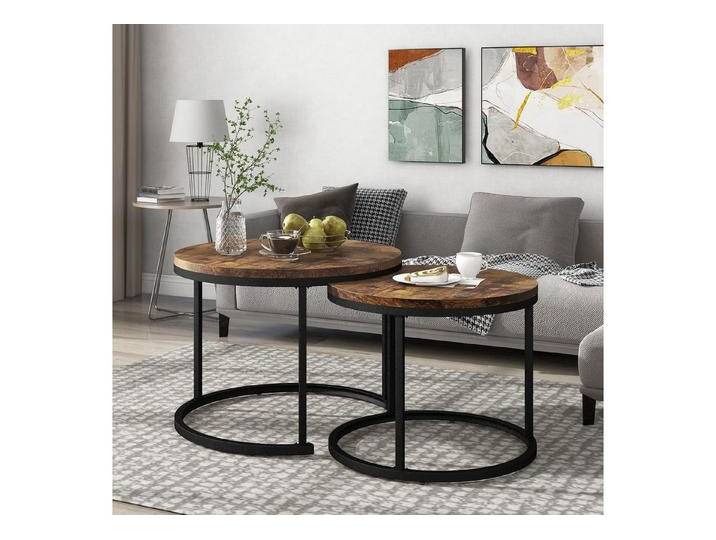 autolock Couchtisch Nesting-Couchtisch Stapelbarer runder Kompakter Beistelltisch (2er-Set), Sofa-Beistelltisch Wohnzimmertisch für kleine Räume von autolock