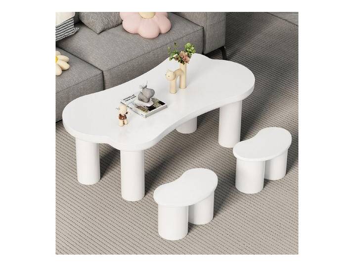 autolock Couchtisch Unregelmäßiger Couchtisch in Knochenform mit 2 kleinen Bänken, weiß von autolock