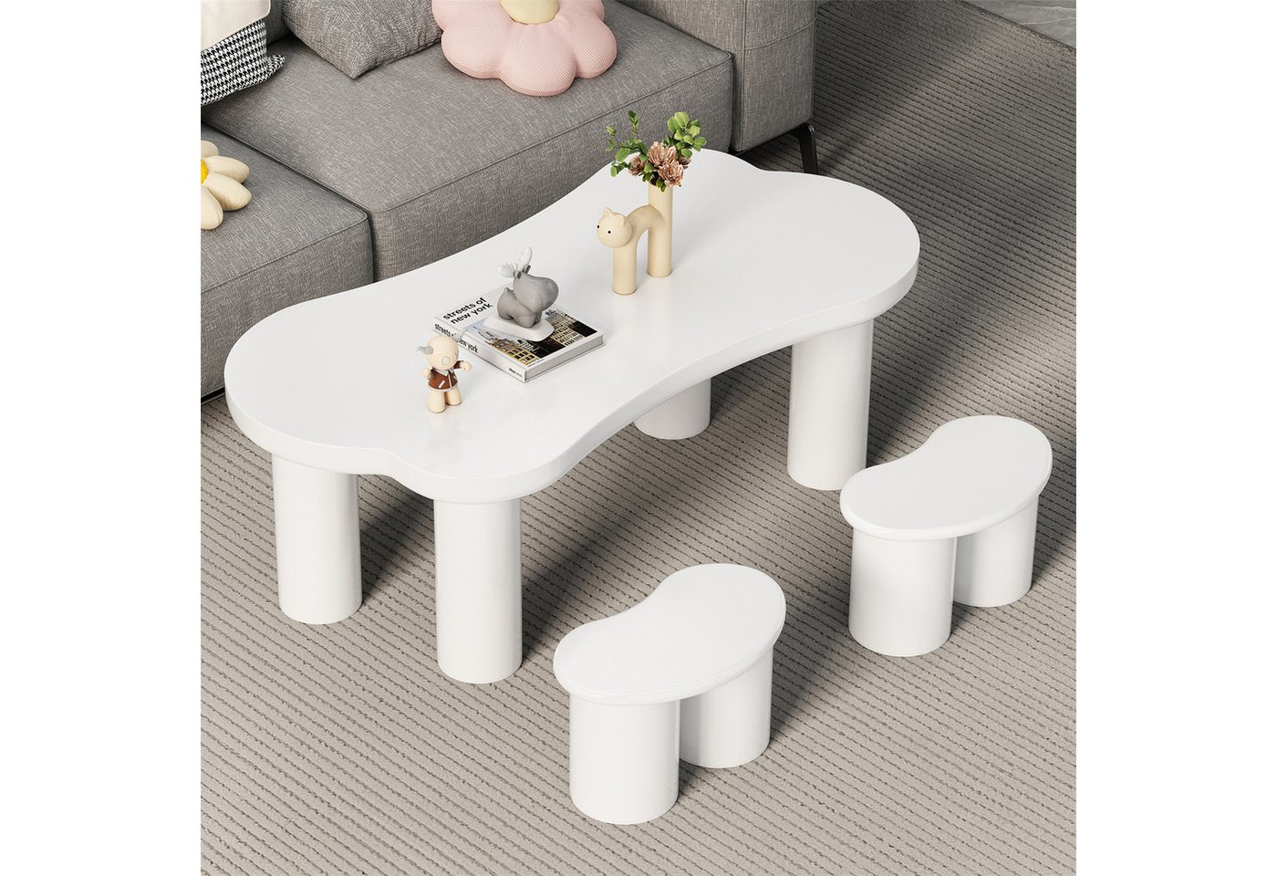 autolock Couchtisch Unregelmäßiger Couchtisch in Knochenform mit 2 kleinen Bänken von autolock