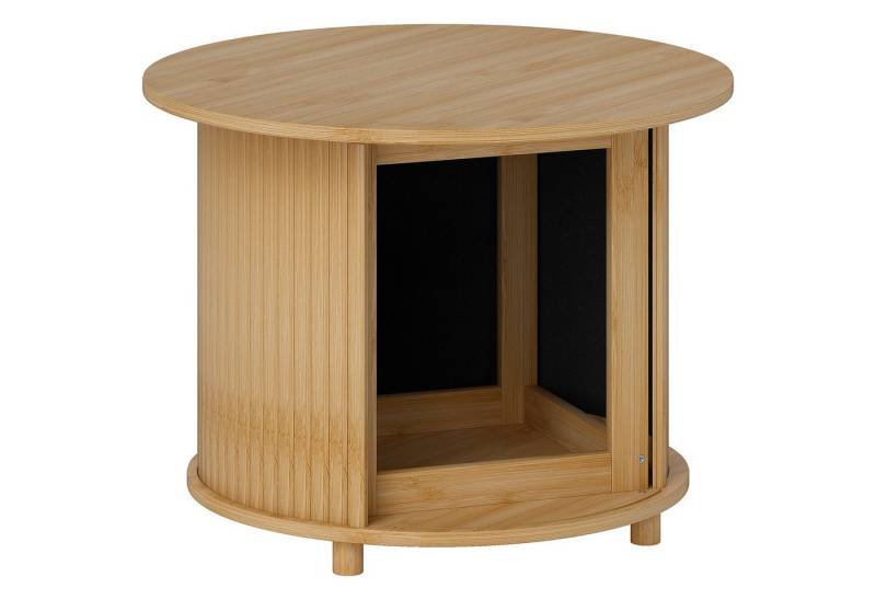 autolock Couchtisch Wohnzimmertisch aus Bambus mit verstecktem Stauraum und Schiebetür (60 x 45 cm), runder Beistelltisch Sofatisch für Wohnzimmer, Natur von autolock
