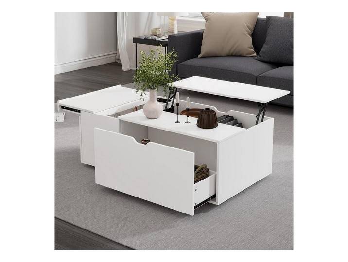 autolock Couchtisch multifunktionaler Lift-up-Couchtisch mit Schubladen & Schiebetüren (120 × 65 × 45,5 cm) von autolock