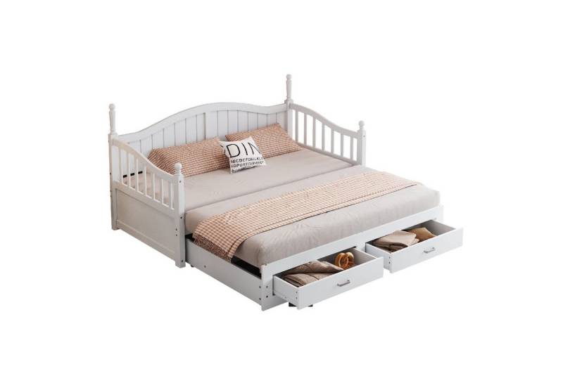 autolock Daybett Ausziehbares Schlafsofa,Multifunktionsbett mit römischen Säulen, mit geschwungener Rückenlehne,Armlehnen,Schubladen und Lattenrost von autolock