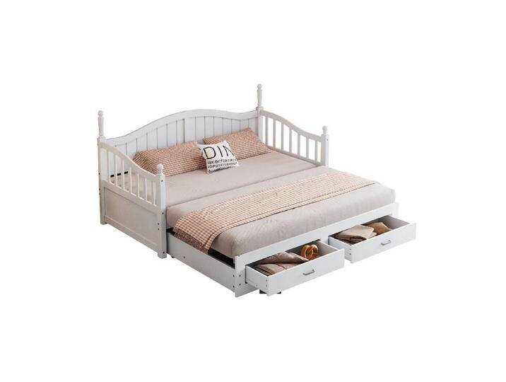 autolock Daybett Ausziehbares Schlafsofa,Multifunktionsbett mit römischen Säulen, mit geschwungener Rückenlehne,Armlehnen,Schubladen und Lattenrost von autolock