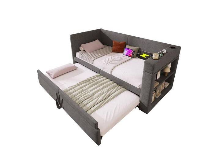 autolock Daybett Polstertes Daybett,Einzelbett Schlafsofa mit Ausziehbett,Mischgewebe, Armlehnen mit USB-und Type-C-Ladeanschluss und Getränkehalter autolock Daybett Polstertes Daybett,Einzelbett Schlafsofa mit Ausziehbett,Mischgewebe, Armlehnen mit USB-und Type-C-Ladeanschluss und Getränkehalter von autolock