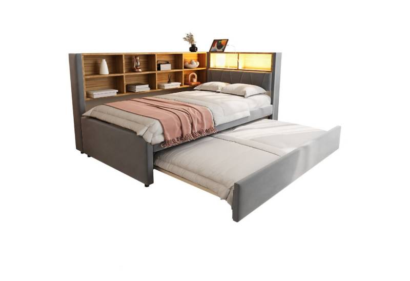 autolock Daybett Schlafsofa,Ausziehbett,Polsterbett,Multifunktionsschlafsofa,Einzelbett, ausgestattet mit LED Leuchten, Steckdosen und vielen Ablagefächern von autolock