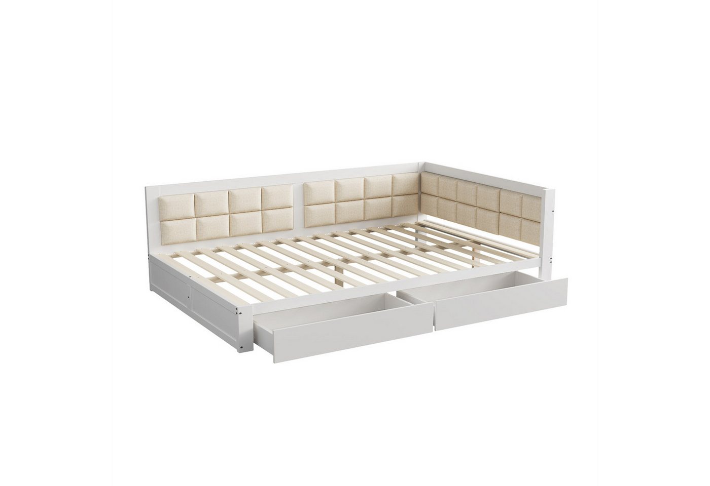 autolock Daybett Sofabett,Holzbett 140x200 Multifunktionsbett, weiche Rückenlehnenform, große Stauraumschubladen, Lattenrost, Einzelbett Kiefer von autolock