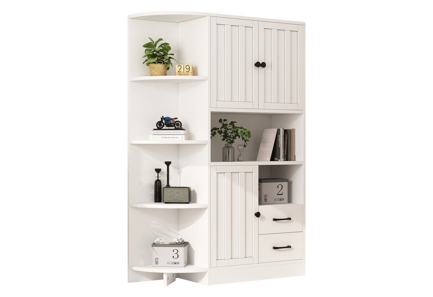 autolock Eckkleiderschrank Garderoben-Set weiß 104x35x155cm Hochschrank Sideboard (3 Schränken & 2 Schubladen) Bücherregal Wohnzimmervitrine mit 14 Fächern, Highboard für Wohnzimmer von autolock