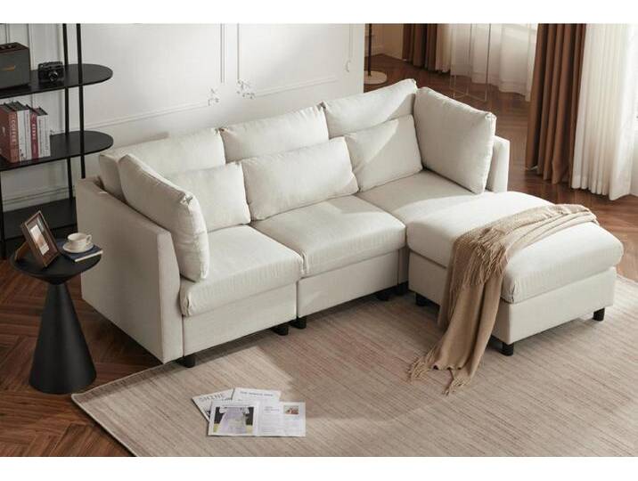 autolock Ecksofa 3-Sitzer-Sofa Polstermöbel mit Fußhocker L-förmiges Ecksofa, Dreisitzer-Sofa, Wohnzimmersofa, beige, Beige von autolock