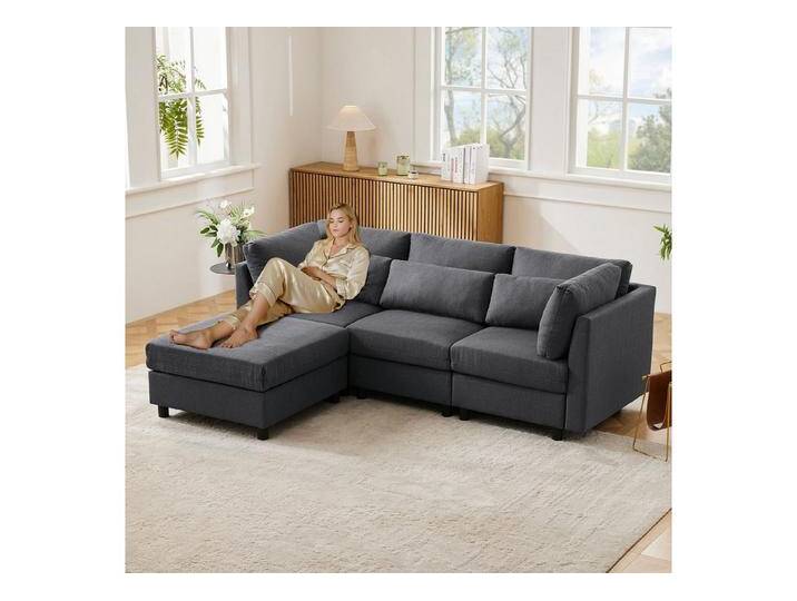 autolock Ecksofa 3-Sitzer-Sofa Polstermöbel mit Fußhocker L-förmiges Ecksofa, Dreisitzer-Sofa, Wohnzimmersofa, grau, Grau von autolock