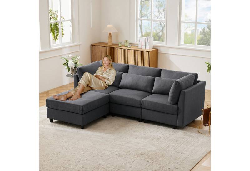 autolock Ecksofa 3-Sitzer-Sofa Polstermöbel mit Fußhocker L-förmiges Ecksofa, Dreisitzer-Sofa, Wohnzimmersofa von autolock