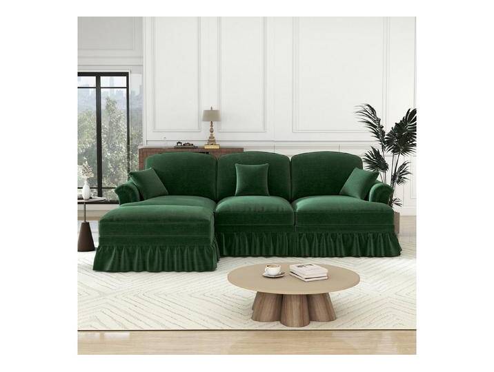 autolock Ecksofa L-förmiges 3-Sitzer Sofa aus Chenille mit abnehmbarer Rüschenschürze, Modulares Sofa mit Trichter-Armlehnen spindelförmigen Beinen autolock Ecksofa L-förmiges 3-Sitzer Sofa aus Chenille mit abnehmbarer Rüschenschürze, Modulares Sofa mit Trichter-Armlehnen spindelförmigen Beinen von autolock