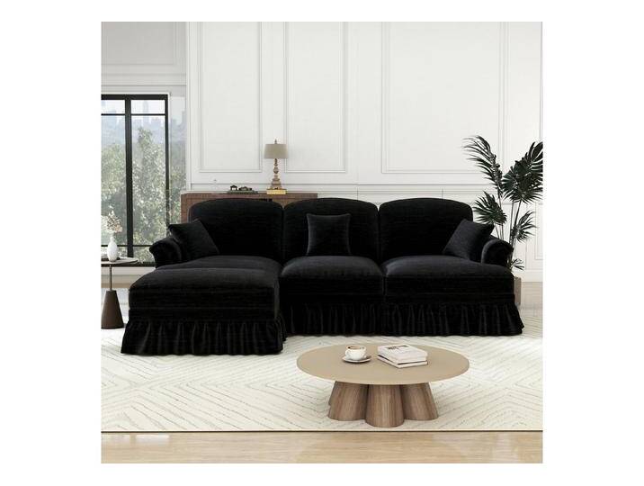 autolock Ecksofa L-förmiges 3-Sitzer Sofa aus Chenille mit abnehmbarer Rüschenschürze, Modulares Sofa mit Trichter-Armlehnen spindelförmigen Beinen autolock Ecksofa L-förmiges 3-Sitzer Sofa aus Chenille mit abnehmbarer Rüschenschürze, Modulares Sofa mit Trichter-Armlehnen spindelförmigen Beinen von autolock