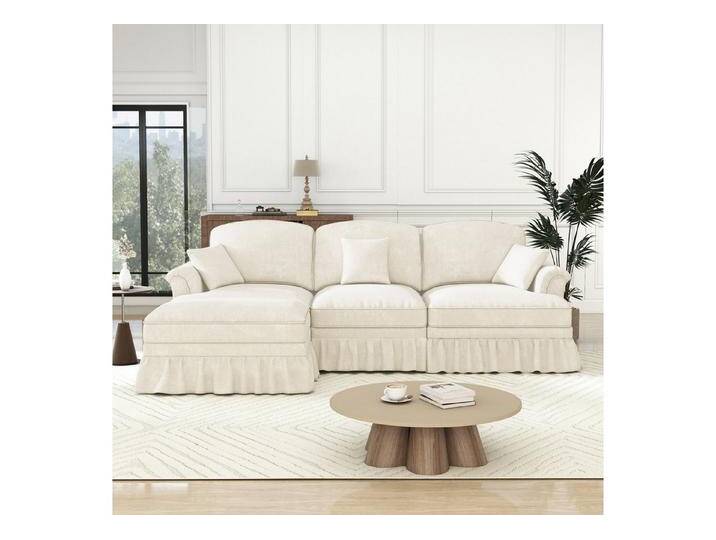 autolock Ecksofa L-förmiges 3-Sitzer Sofa aus Chenille mit abnehmbarer Rüschenschürze, Modulares Sofa mit Trichter-Armlehnen spindelförmigen Beinen autolock Ecksofa L-förmiges 3-Sitzer Sofa aus Chenille mit abnehmbarer Rüschenschürze, Modulares Sofa mit Trichter-Armlehnen spindelförmigen Beinen von autolock