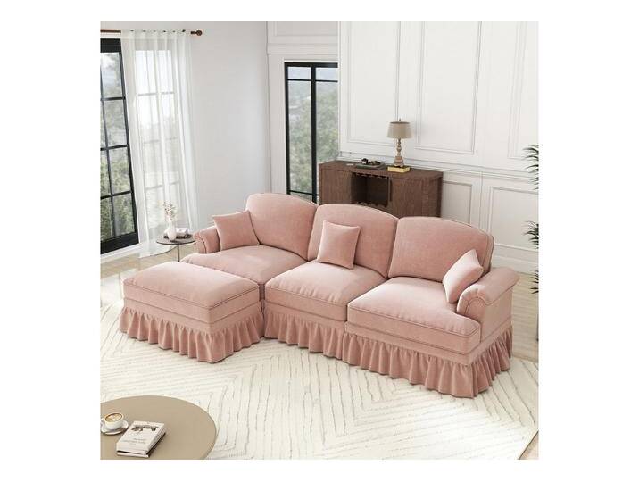 autolock Ecksofa L-förmiges 3-Sitzer Sofa aus Chenille mit abnehmbarer Rüschenschürze, Modulares Sofa mit Trichter-Armlehnen spindelförmigen Beinen autolock Ecksofa L-förmiges 3-Sitzer Sofa aus Chenille mit abnehmbarer Rüschenschürze, Modulares Sofa mit Trichter-Armlehnen spindelförmigen Beinen von autolock