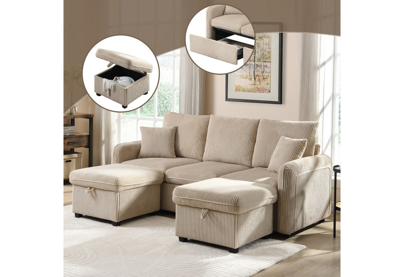 autolock Ecksofa Multifunktionale Ecksofa U-Form-3-sitzer Polster-Sofa mit Staufunktion, Modular zerlegbares Sofa-Set mit Schlaffunktion, Chenille-Bezug autolock Ecksofa Multifunktionale Ecksofa U-Form-3-sitzer Polster-Sofa mit Staufunktion, Modular zerlegbares Sofa-Set mit Schlaffunktion, Chenille-Bezug von autolock