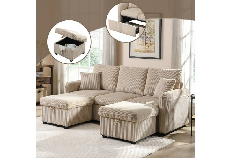 autolock Ecksofa Multifunktionale Ecksofa U-Form-3-sitzer Polster-Sofa mit Staufunktion, Modular zerlegbares Sofa-Set mit Schlaffunktion, Chenille-Bezug von autolock